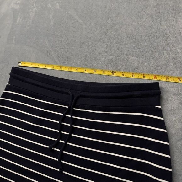 Talbots Sz M Skirt Navy White Stretch Knit Drawstring Slits Pull On Cotton Blend - Picture 8 of 10